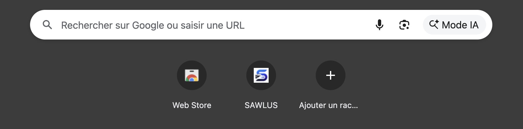Raccourci SAWLUS avec son icône sur la page Google de Chrome