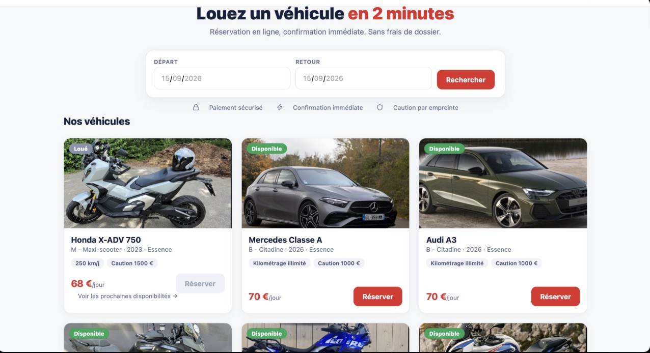 Site de réservation SAWLUS vu par un client : choix du véhicule et des dates